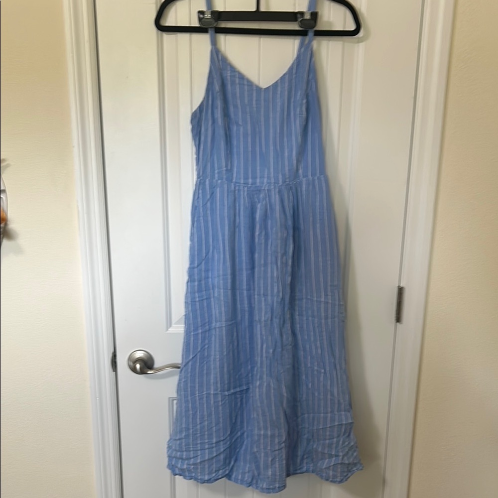 Blue and White Spaghetti Strap Midi Sundress